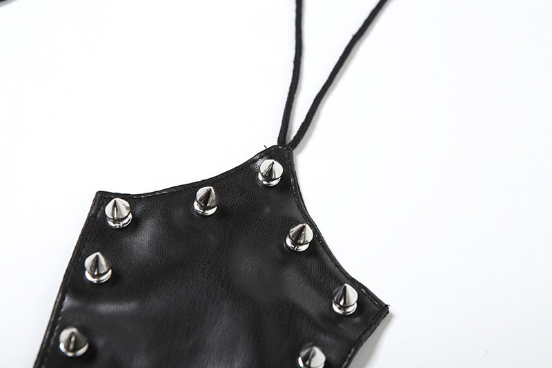 Edgy Spiked Faux Leather Cross Halter Top - Halloween Ready & Rave Approved