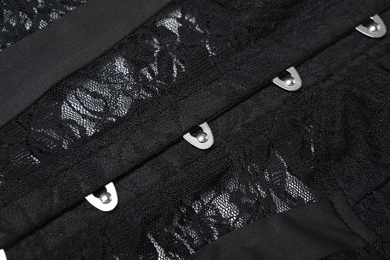 Gothic Lace Corset Ruffle Mini Dress - Strapless Sweetheart Halloween Party & Clubwear