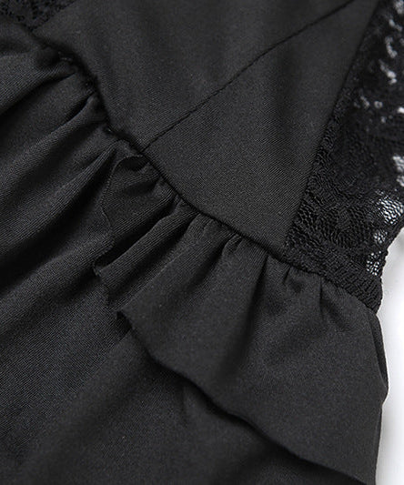 Gothic Lace Corset Ruffle Mini Dress - Strapless Sweetheart Halloween Party & Clubwear