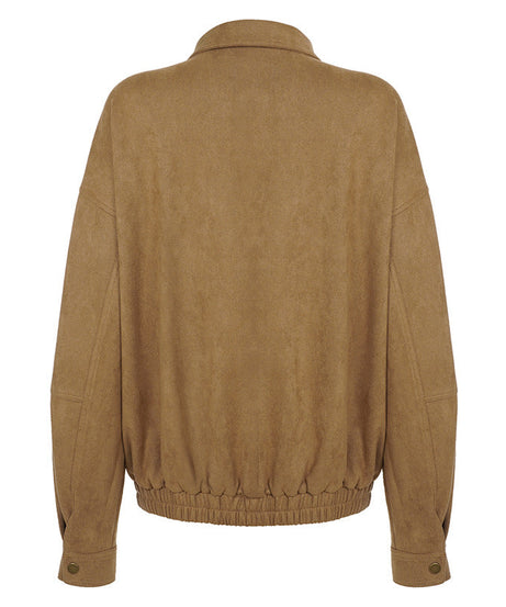 Women's Effortless Faux Suede Fall Bomber Jacket - Chic Tan Outerwear