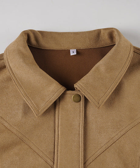 Women's Effortless Faux Suede Fall Bomber Jacket - Chic Tan Outerwear