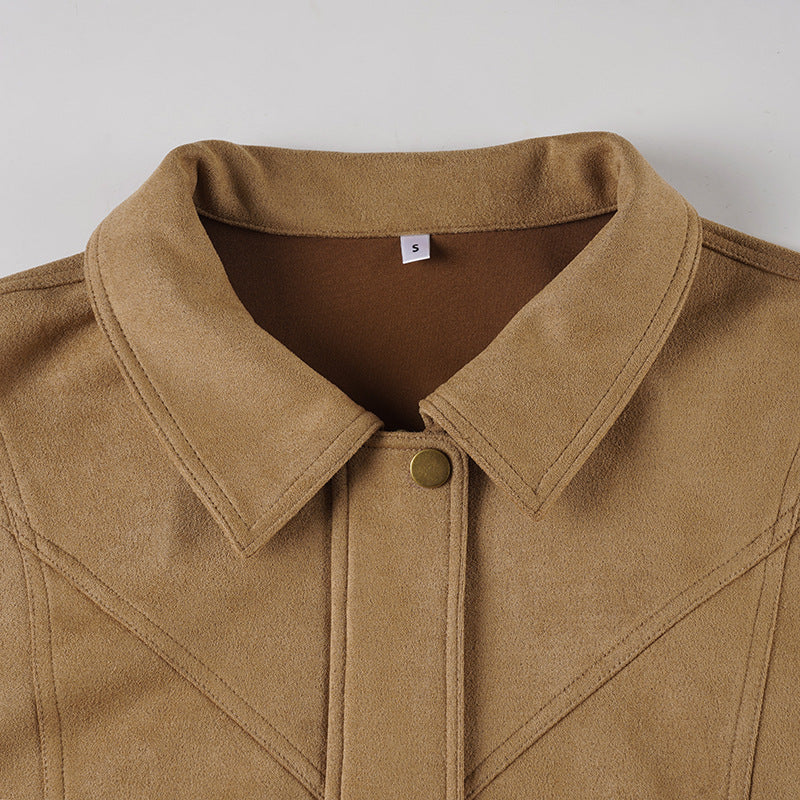 Women's Effortless Faux Suede Fall Bomber Jacket - Chic Tan Outerwear