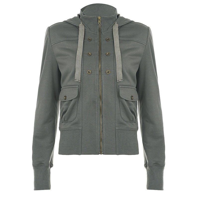 Women's Y2K Cargo Utility Hooded Jacket - Chic Fall Zip-Up Streetwear