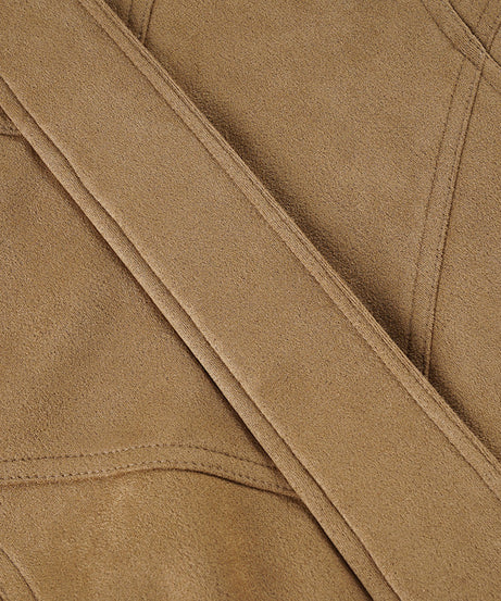 Women's Effortless Faux Suede Fall Bomber Jacket - Chic Tan Outerwear