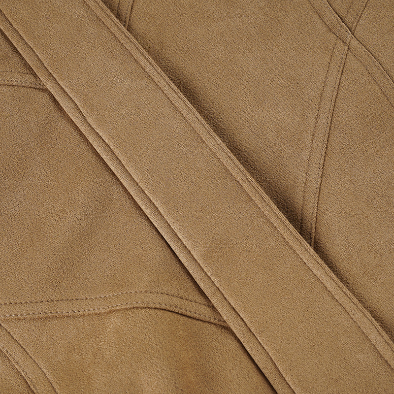 Women's Effortless Faux Suede Fall Bomber Jacket - Chic Tan Outerwear
