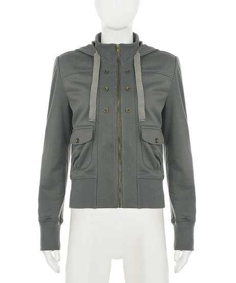 Women's Y2K Cargo Utility Hooded Jacket - Chic Fall Zip-Up Streetwear