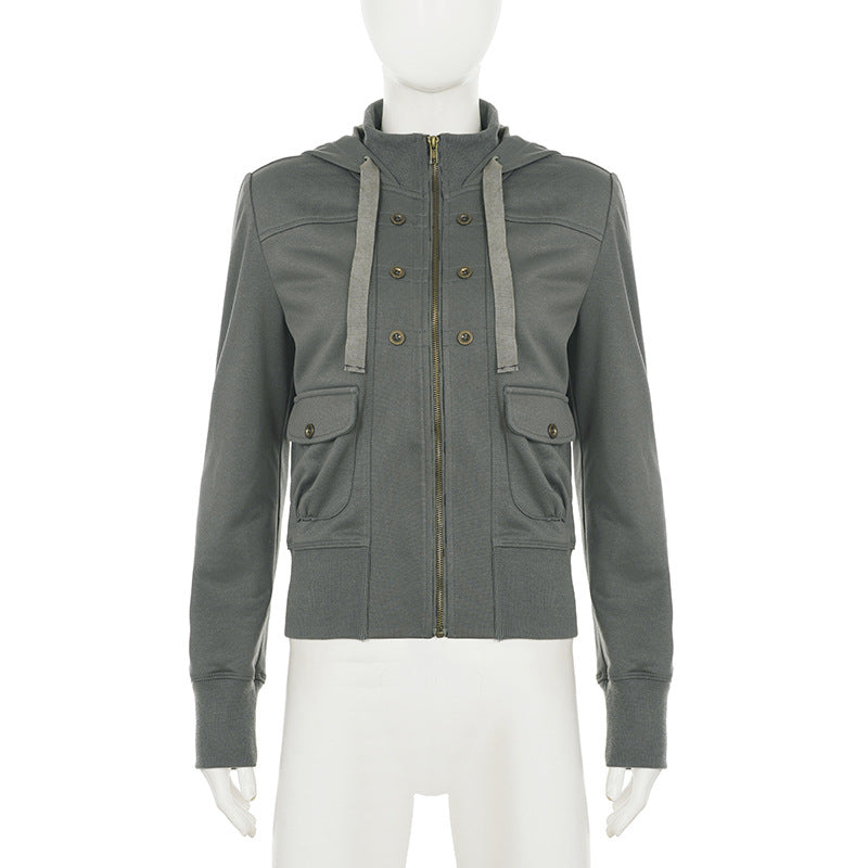 Women's Y2K Cargo Utility Hooded Jacket - Chic Fall Zip-Up Streetwear