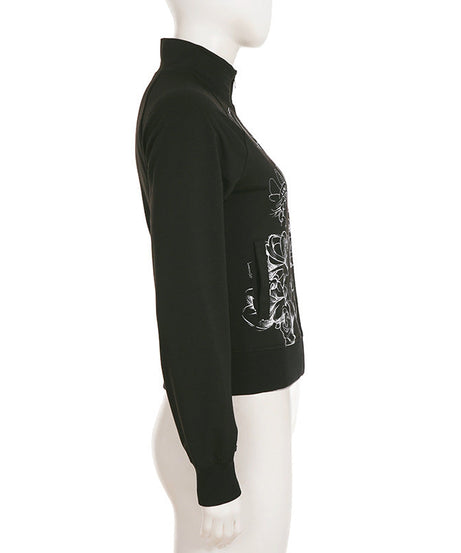 Women's 'World Famous' Tattoo Art Graphic Zip-Up Jacket - Edgy Fall Street Style