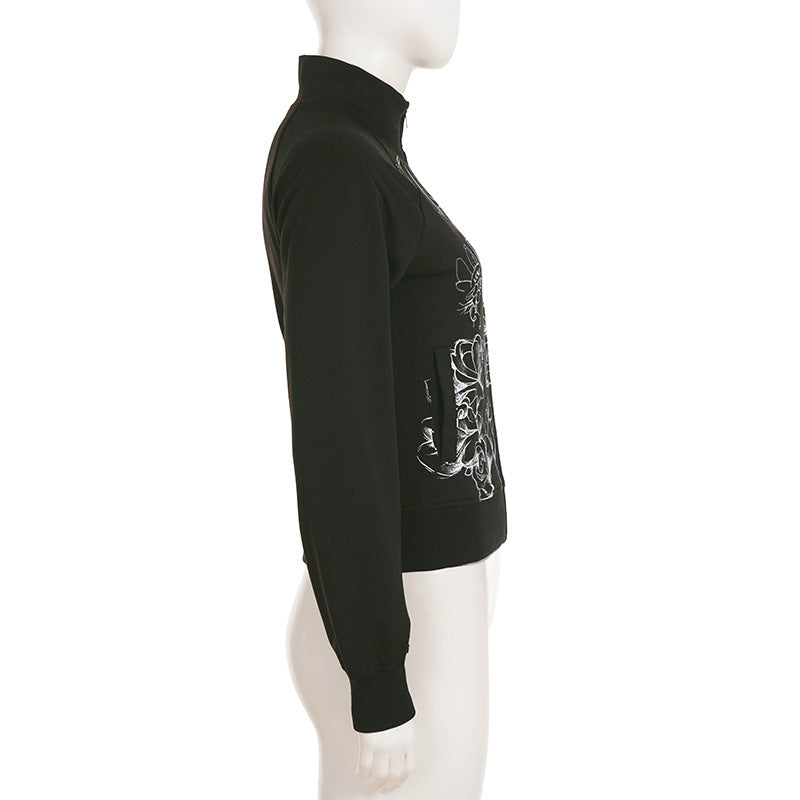 Women's 'World Famous' Tattoo Art Graphic Zip-Up Jacket - Edgy Fall Street Style