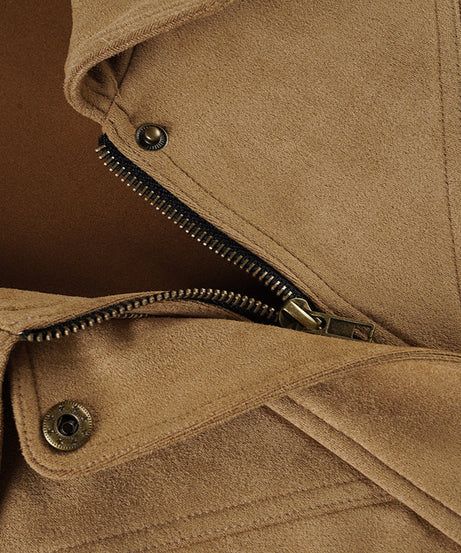 Women's Effortless Faux Suede Fall Bomber Jacket - Chic Tan Outerwear