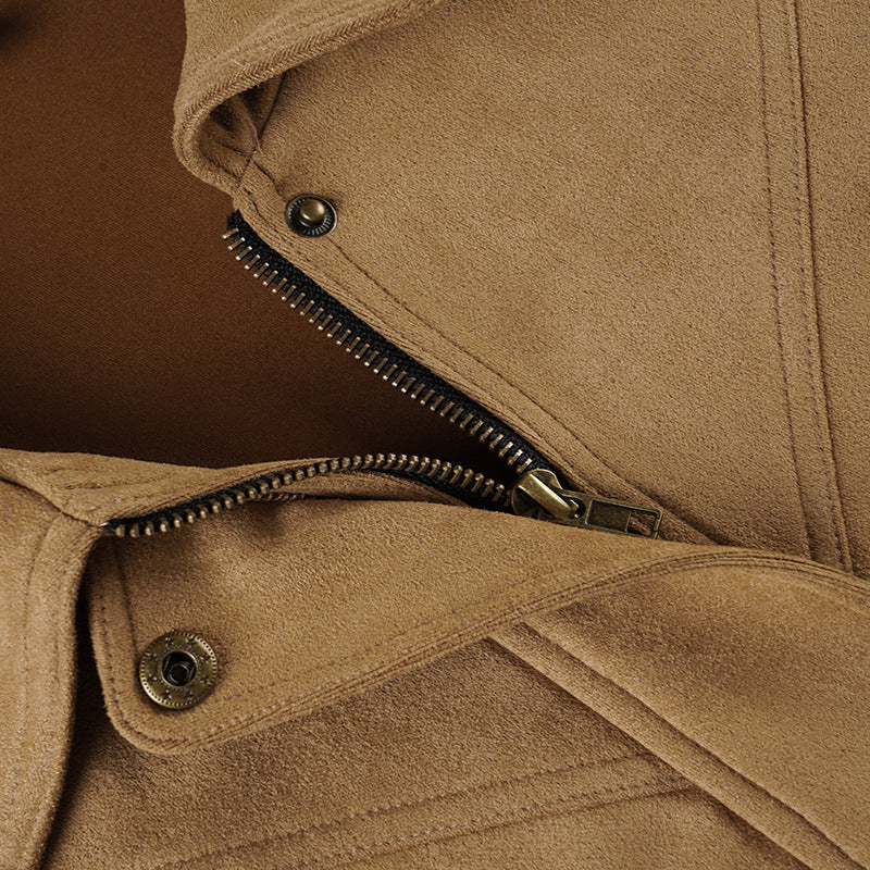 Women's Effortless Faux Suede Fall Bomber Jacket - Chic Tan Outerwear