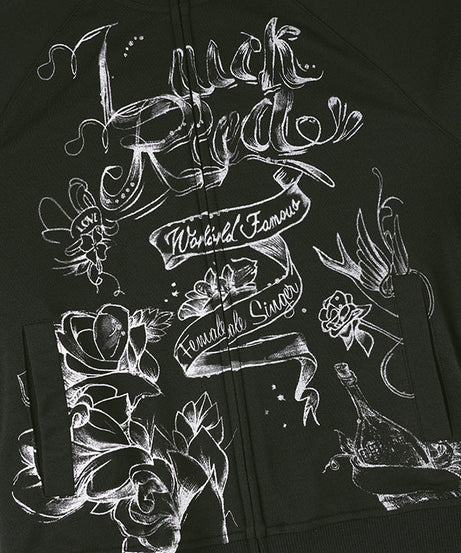 Women's 'World Famous' Tattoo Art Graphic Zip-Up Jacket - Edgy Fall Street Style