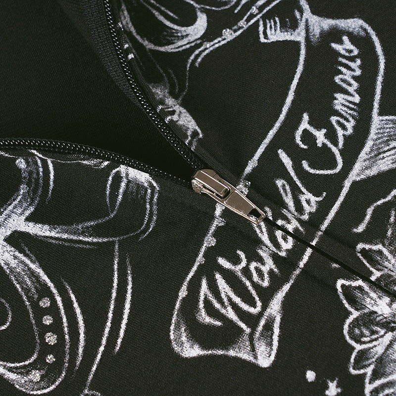 Women's 'World Famous' Tattoo Art Graphic Zip-Up Jacket - Edgy Fall Street Style