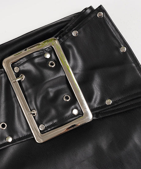 Y2K Glam Low Rise Faux Leather Flare Pants with Statement Buckle - Fall & Holiday Ready