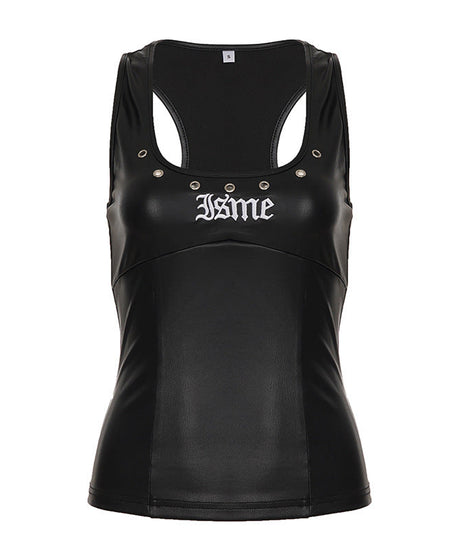 Rebel Chic Faux Leather J$me Tank Top | Edgy Grommet & Embroidery for Fall & Halloween