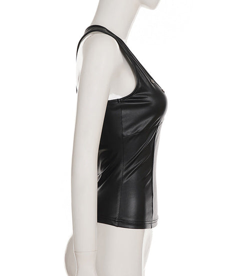 Rebel Chic Faux Leather J$me Tank Top | Edgy Grommet & Embroidery for Fall & Halloween