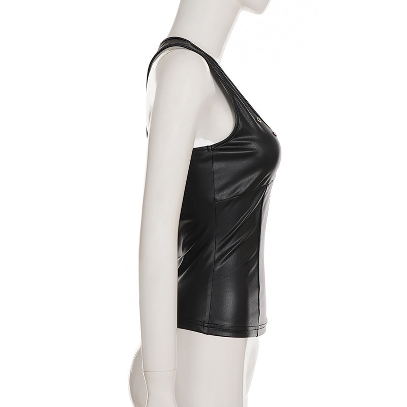 Rebel Chic Faux Leather J$me Tank Top | Edgy Grommet & Embroidery for Fall & Halloween