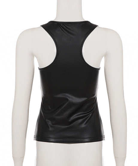 Rebel Chic Faux Leather J$me Tank Top | Edgy Grommet & Embroidery for Fall & Halloween