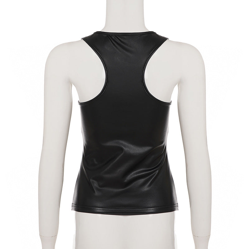 Rebel Chic Faux Leather J$me Tank Top | Edgy Grommet & Embroidery for Fall & Halloween