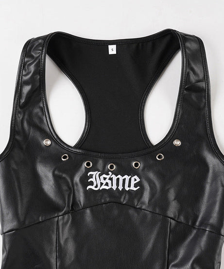 Rebel Chic Faux Leather J$me Tank Top | Edgy Grommet & Embroidery for Fall & Halloween