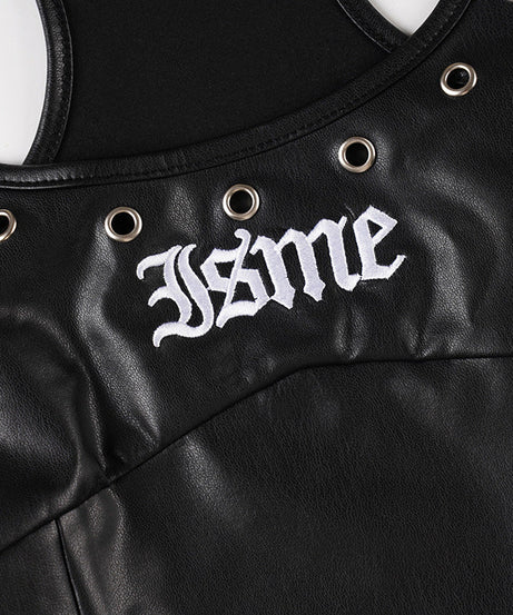 Rebel Chic Faux Leather J$me Tank Top | Edgy Grommet & Embroidery for Fall & Halloween