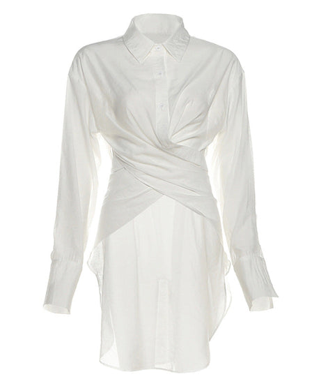Elevated White Twist-Front Tunic Shirt Dress | Effortless Fall & Holiday Style