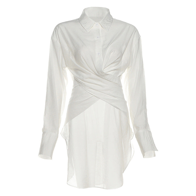 Elevated White Twist-Front Tunic Shirt Dress | Effortless Fall & Holiday Style
