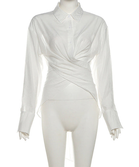 Elevated White Twist-Front Tunic Shirt Dress | Effortless Fall & Holiday Style