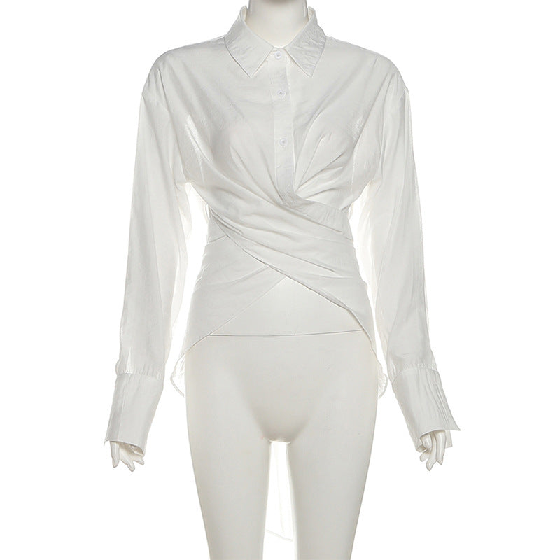 Elevated White Twist-Front Tunic Shirt Dress | Effortless Fall & Holiday Style