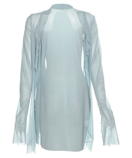 Fall Dream: Sky Blue Lace Halter Midi Dress & Sheer Kimono Cardigan Set