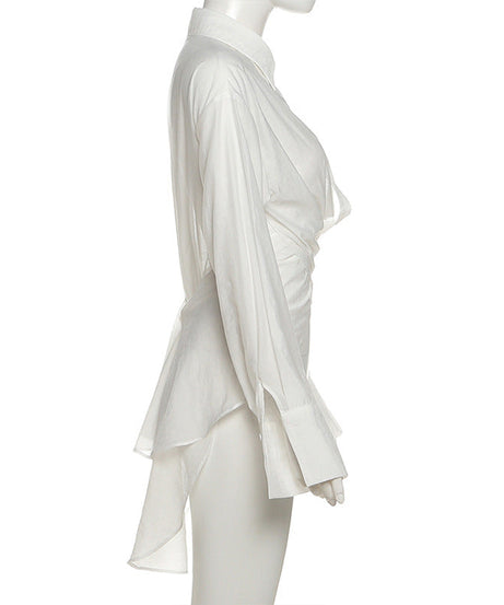 Elevated White Twist-Front Tunic Shirt Dress | Effortless Fall & Holiday Style