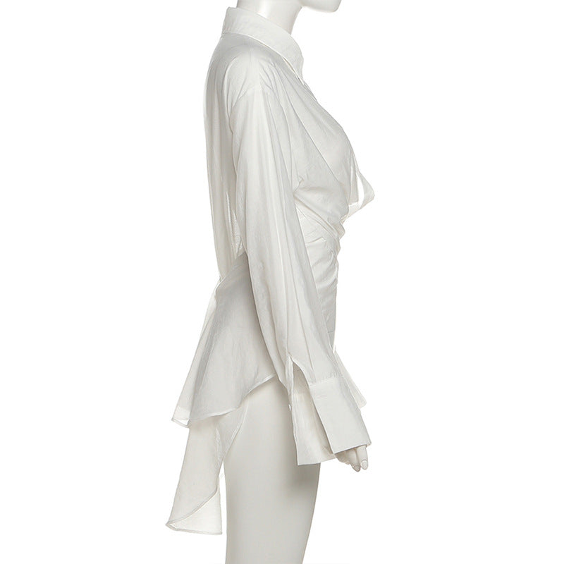 Elevated White Twist-Front Tunic Shirt Dress | Effortless Fall & Holiday Style