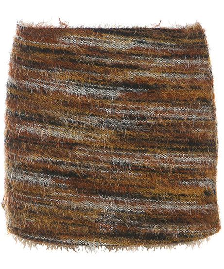 Trendy Fall Fuzzy Striped Knit Mini Skirt | Y2K Chic & Cozy for Women