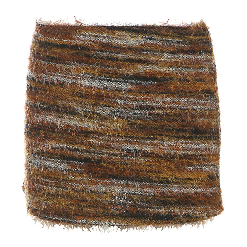 Trendy Fall Fuzzy Striped Knit Mini Skirt | Y2K Chic & Cozy for Women