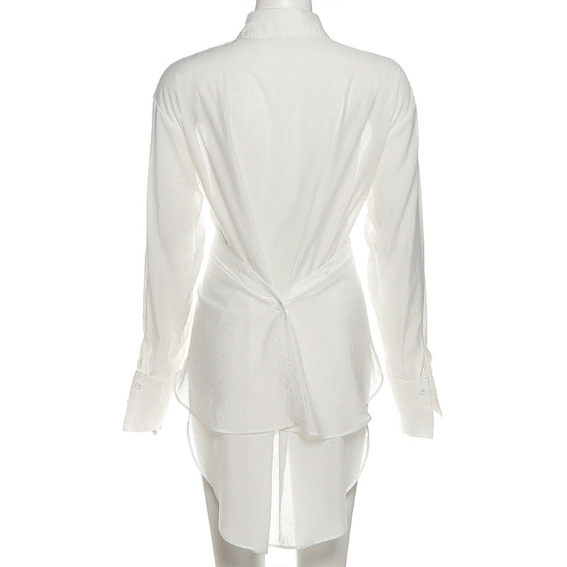 Elevated White Twist-Front Tunic Shirt Dress | Effortless Fall & Holiday Style