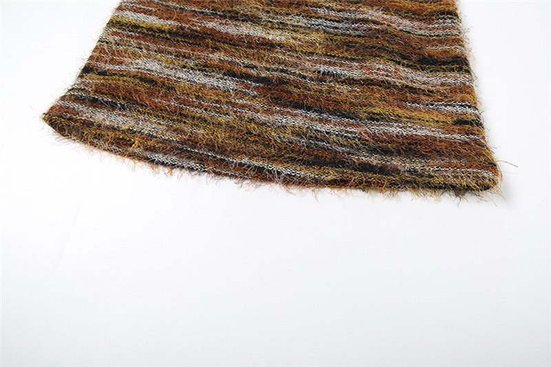 Trendy Fall Fuzzy Striped Knit Mini Skirt | Y2K Chic & Cozy for Women