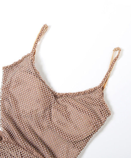 Dazzling Rhinestone Mesh Maxi Dress | High Slit & U-Neck - Your Ultimate Holiday & NYE Statement