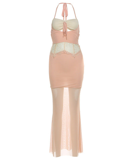 Fall Soirée Luxe: Blush Halter Maxi Dress & Sheer Bolero Set | Elegant Party & Resort Wear