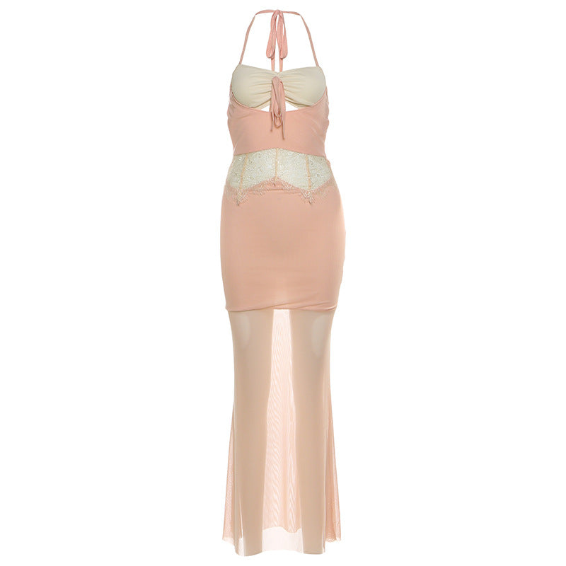 Fall Soirée Luxe: Blush Halter Maxi Dress & Sheer Bolero Set | Elegant Party & Resort Wear