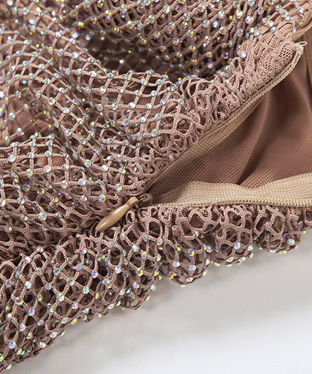 Dazzling Rhinestone Mesh Maxi Dress | High Slit & U-Neck - Your Ultimate Holiday & NYE Statement