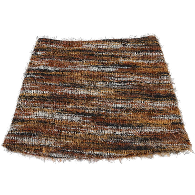 Trendy Fall Fuzzy Striped Knit Mini Skirt | Y2K Chic & Cozy for Women