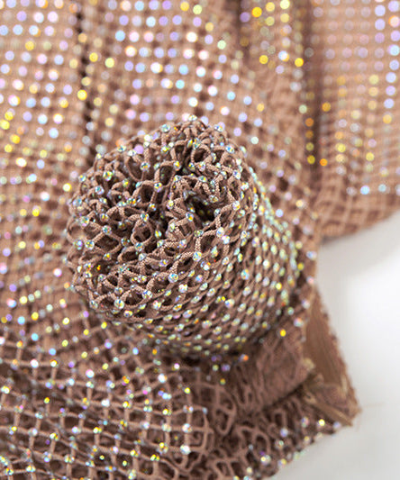 Dazzling Rhinestone Mesh Maxi Dress | High Slit & U-Neck - Your Ultimate Holiday & NYE Statement