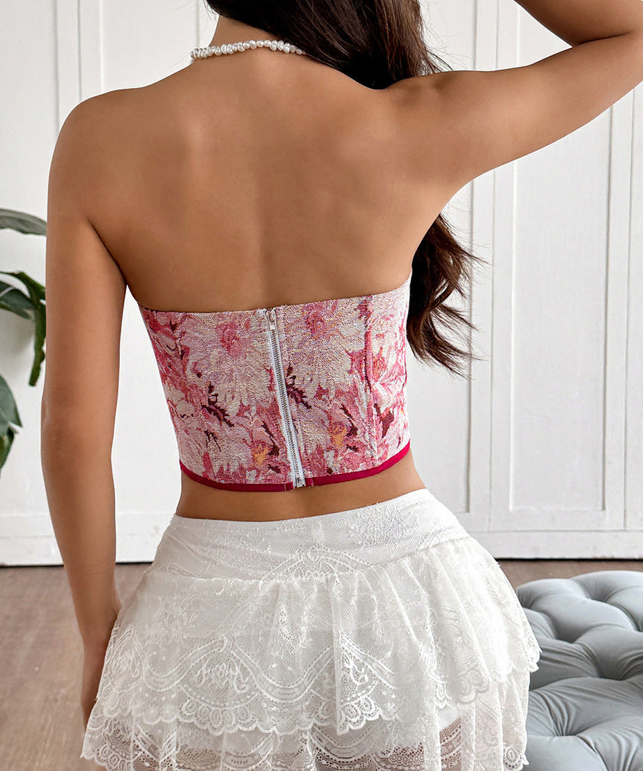 Autumn Bloom Sweetheart Corset Top – Chic Floral Lace-Up Bustier for Fall Parties