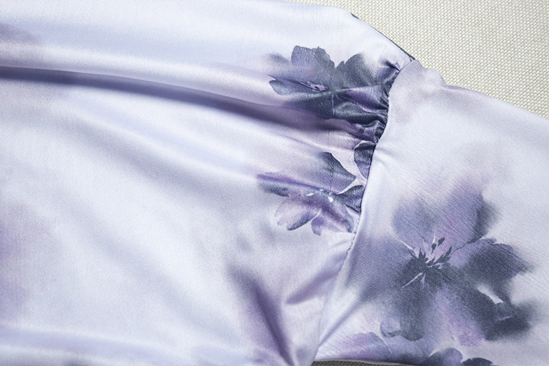 Chic Autumn Bloom One-Shoulder Asymmetrical Top | Long Sleeve Lavender Floral Blouse