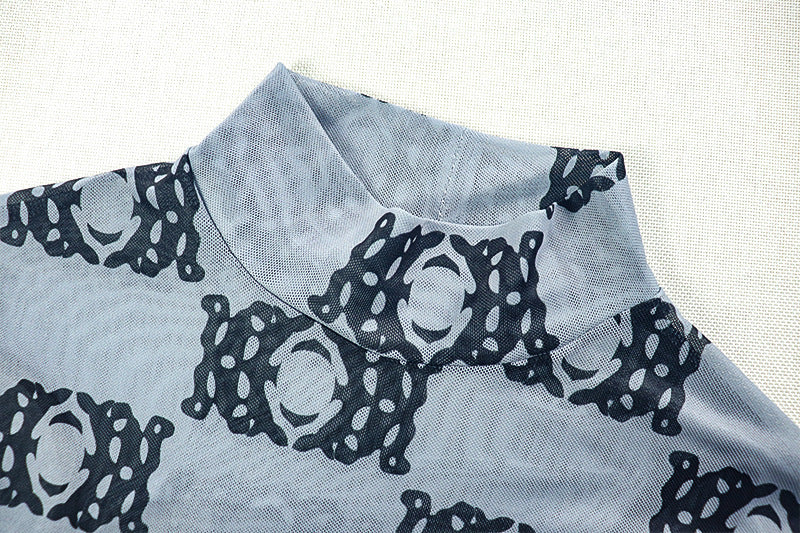 Fall Chic: Geometric Print Ruched High Neck Maxi Dress