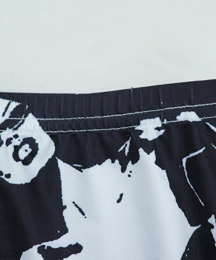 Edgy Monochrome Graphic Print Crop Top & Mini Skirt Set - Fall Statement Style
