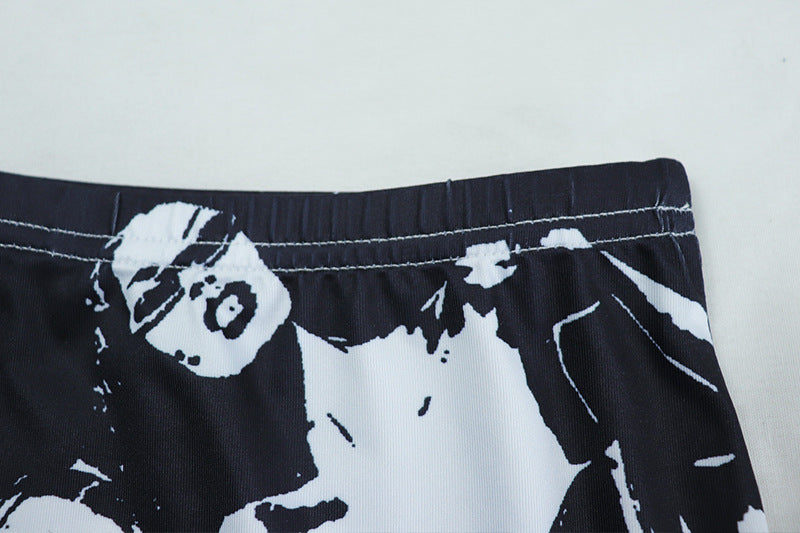 Edgy Monochrome Graphic Print Crop Top & Mini Skirt Set - Fall Statement Style