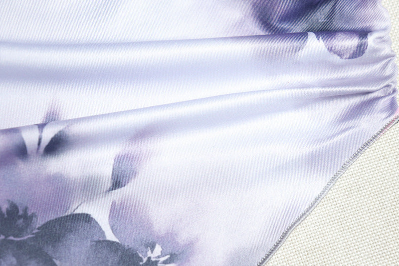 Chic Autumn Bloom One-Shoulder Asymmetrical Top | Long Sleeve Lavender Floral Blouse