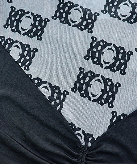 Fall Chic: Geometric Print Ruched High Neck Maxi Dress