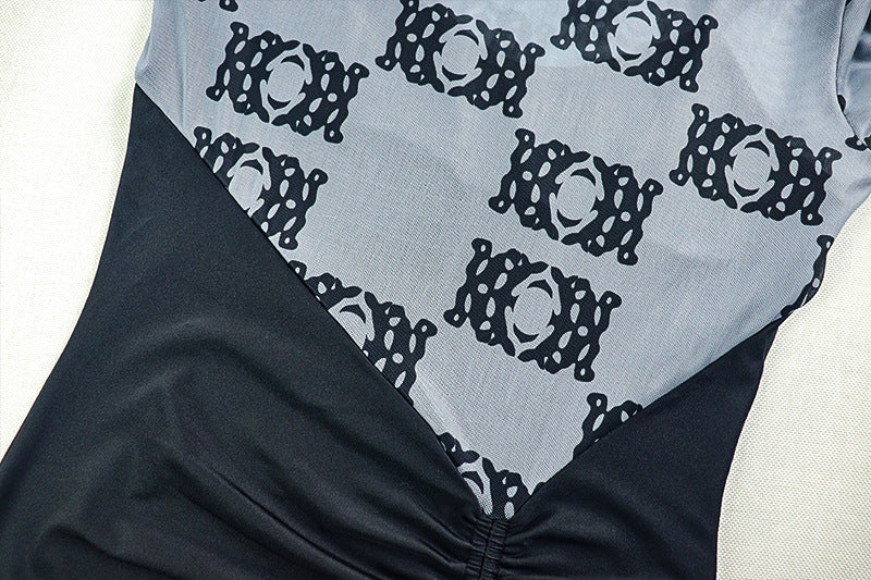 Fall Chic: Geometric Print Ruched High Neck Maxi Dress